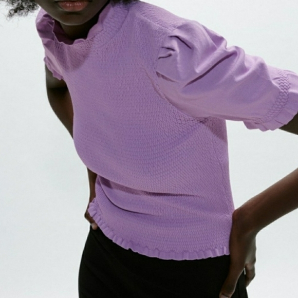 Zara Elastic Trim Puff Sleeve Knit Blouse - Picture 3 of 9